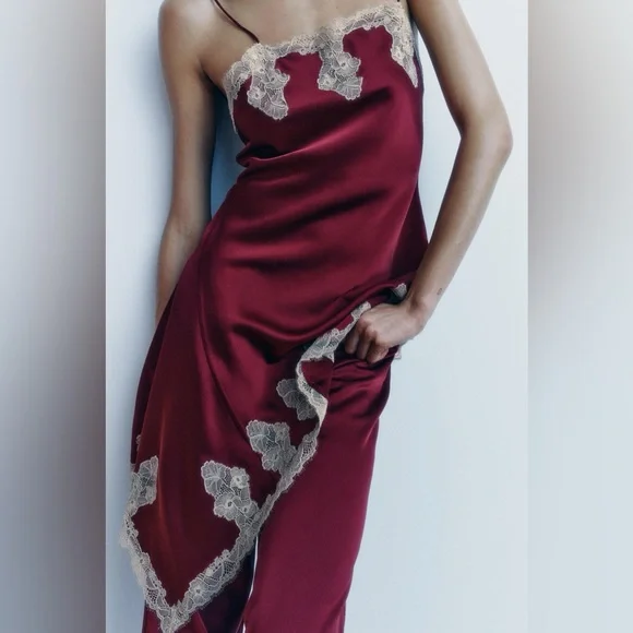 ZARA ~ Satin Lace asymmetric Slip Dress - Picture 7 of 13